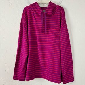 Gap Hoodie Cloud Light Pullover Sweatshirt Knit Striped Purple Red Jersey Fabric